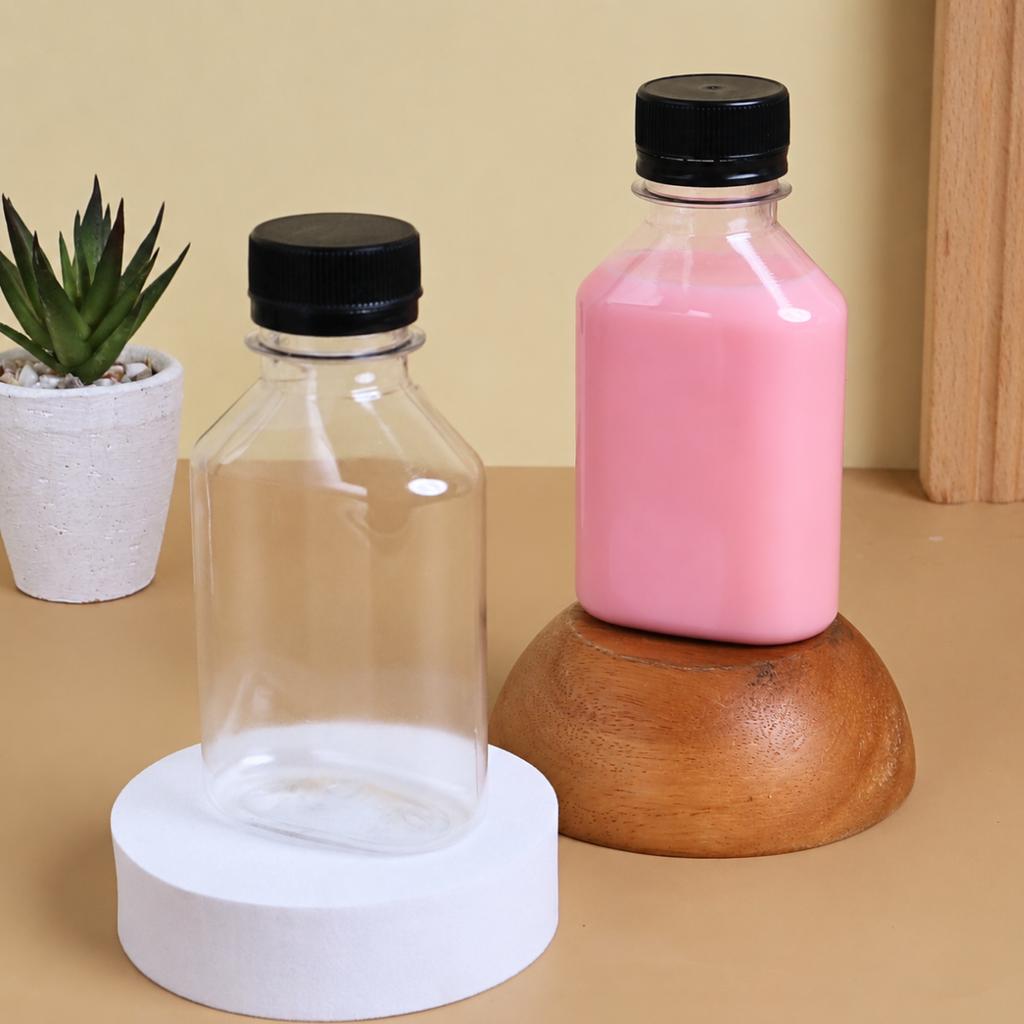 PET Bottle 150cc. Smooth Flat/Slab Shape Mouth 30 (Black Cap)