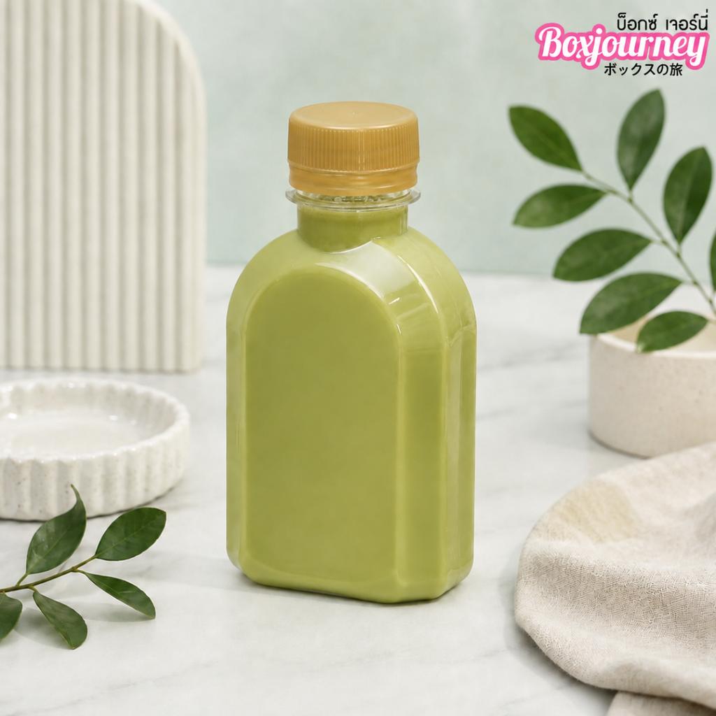 PET Bottle 150 cc.Curved Flat, wide neck, 30mm.(Gold Cap)