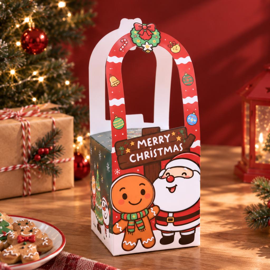 กล่องคุกกี้หูหิ้ว ลาย Jingle Party 9.5 x 9.5 x 11 cm