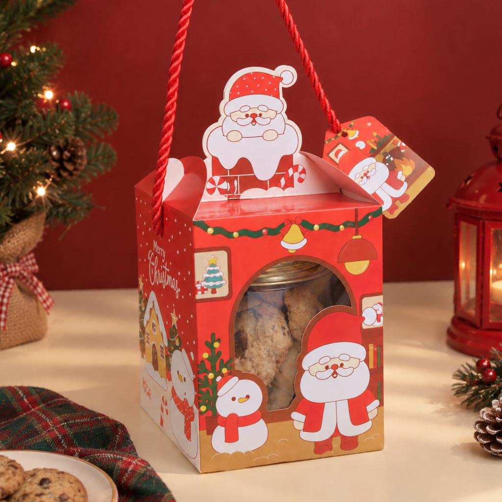 กล่องคุกกี้หูหิ้ว ลาย Home for Christmas 10.5x10.5x13 cm