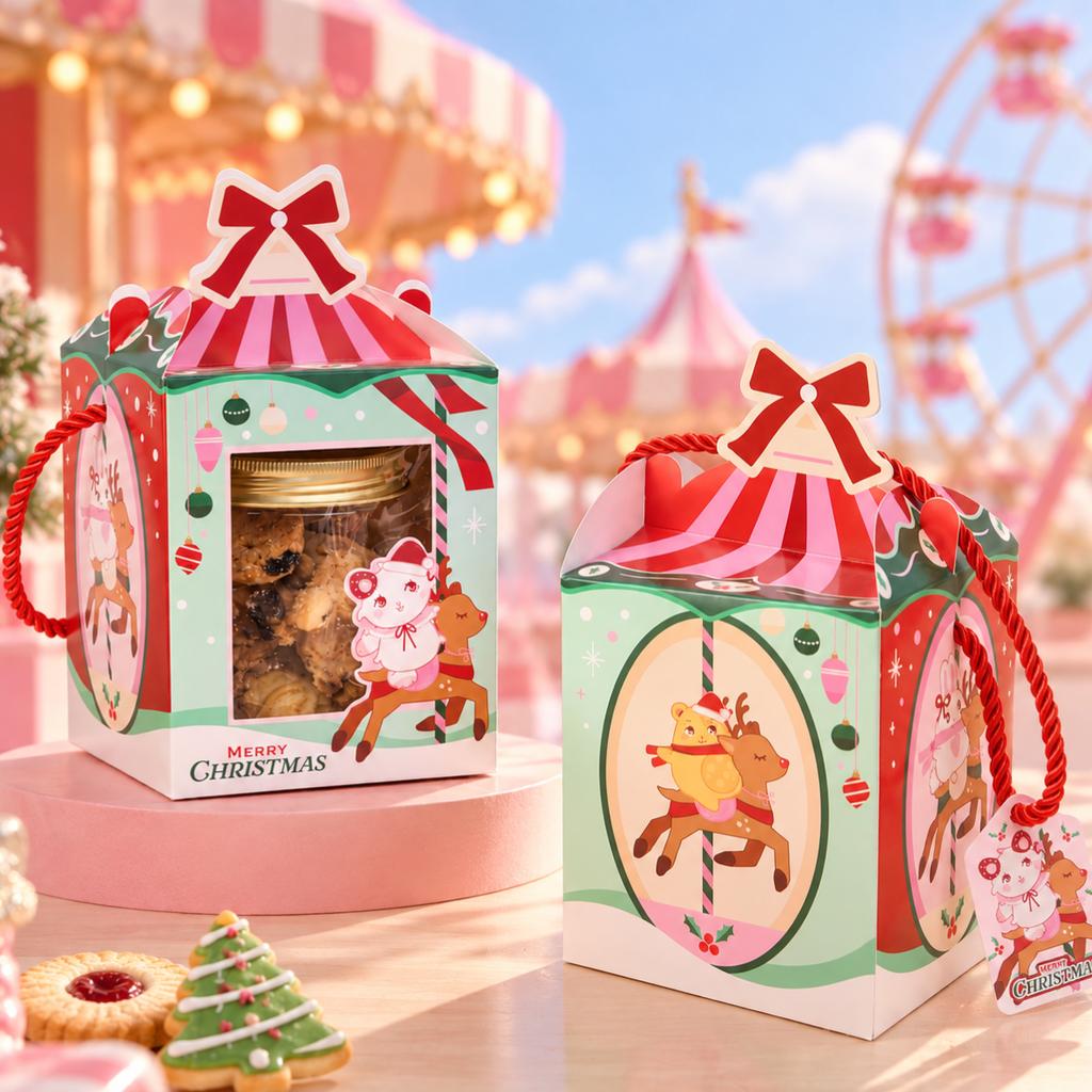 กล่องคุกกี้หูหิ้ว ลาย Nanami & Friends Christmasland 10.5x10.5x13 cm