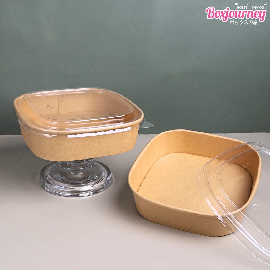 กล่องอาหารกระดาษคราฟท์ ทรงสี่เหลี่ยม 750 ml พร้อมฝา PET