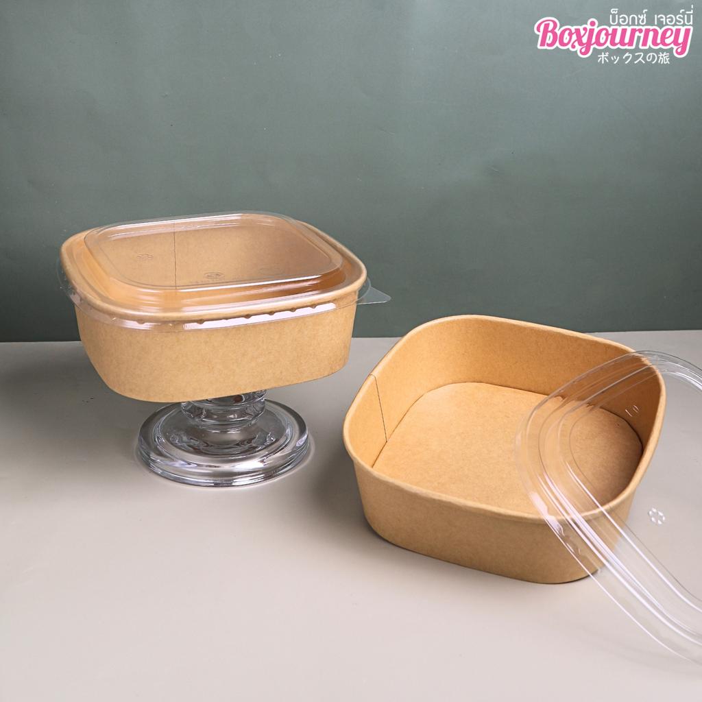 กล่องอาหารกระดาษคราฟท์ ทรงสี่เหลี่ยม1,000 ml พร้อมฝา PET