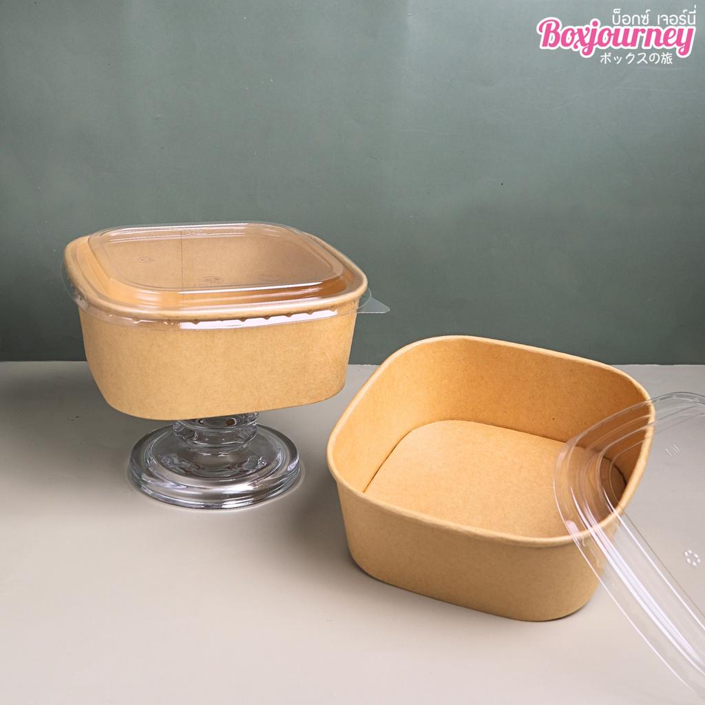 กล่องอาหารกระดาษคราฟท์ ทรงสี่เหลี่ยม 1,200 ml พร้อมฝา PET
