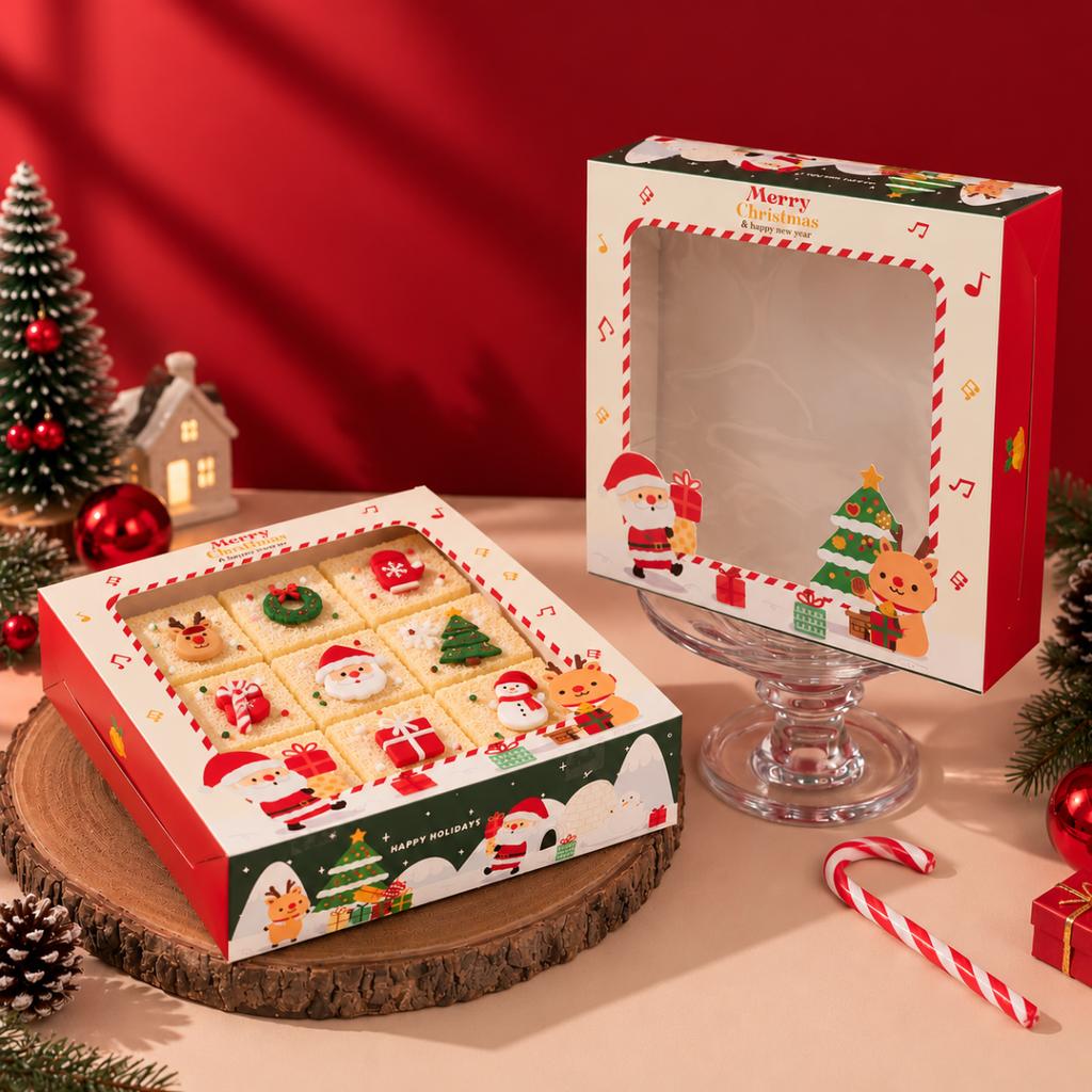 กล่องเค้ก 1 ปอนด์ทรงเตี้ย ลาย Santa's Gift ขนาด 20.3x20.3x5.5 cm