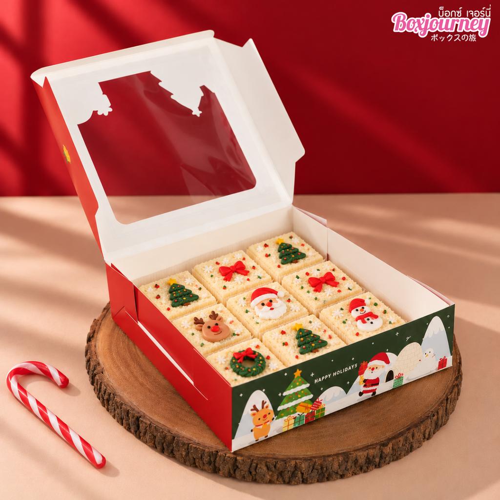 กล่องเค้ก 1 ปอนด์ทรงเตี้ย ลาย Santa's Gift ขนาด 20.3x20.3x5.5 cm