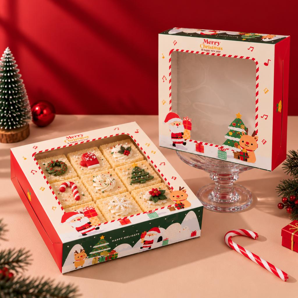 กล่องเค้ก 1 ปอนด์ทรงเตี้ย ลาย Santa's Gift ขนาด 20.3x20.3x5.5 cm