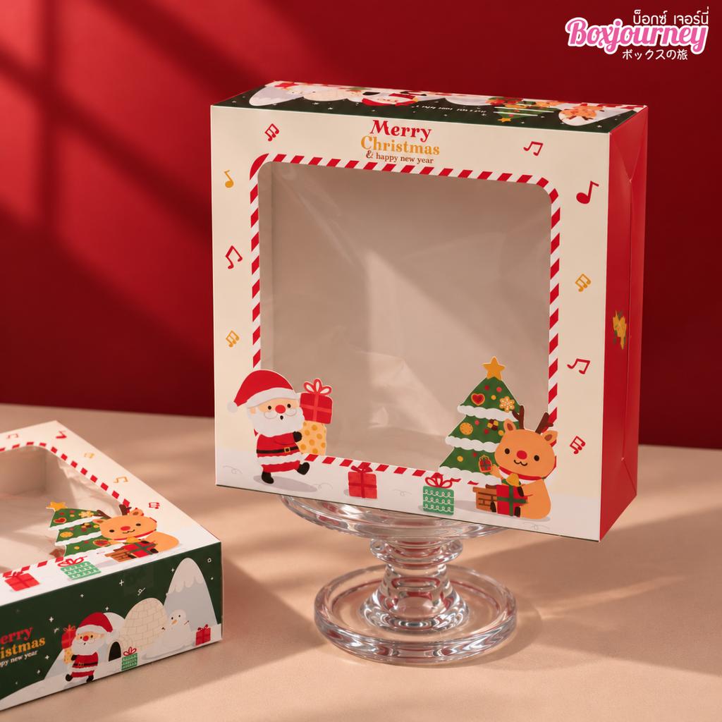 กล่องเค้ก 1 ปอนด์ทรงเตี้ย ลาย Santa's Gift ขนาด 20.3x20.3x5.5 cm