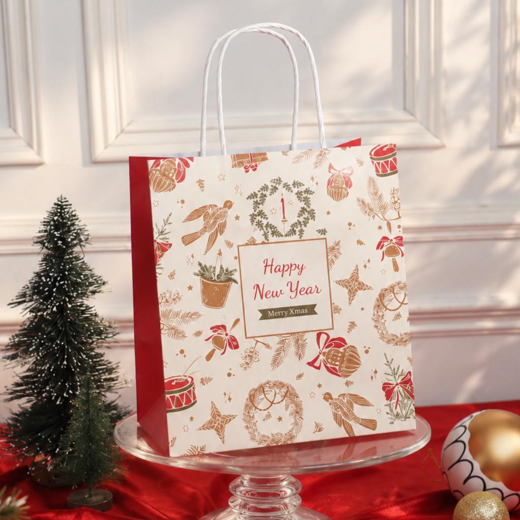 ถุงกระดาษหูเกลียว พิมพ์ลาย Bring  joy 19x13x21 cm