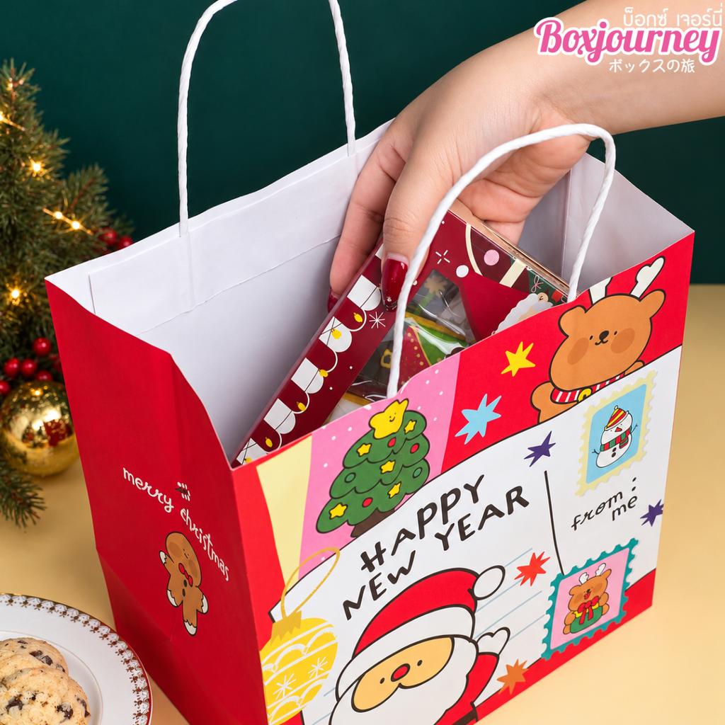 ถุงกระดาษหูเกลียว พิมพ์ลาย Dear Santa 23x15x23 cm