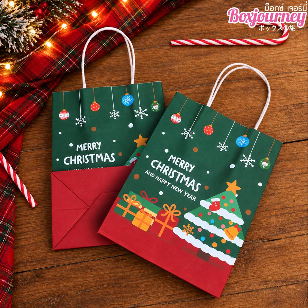 ถุงกระดาษหูเกลียว ลาย Merry Wreath 13x8x18 ซม.