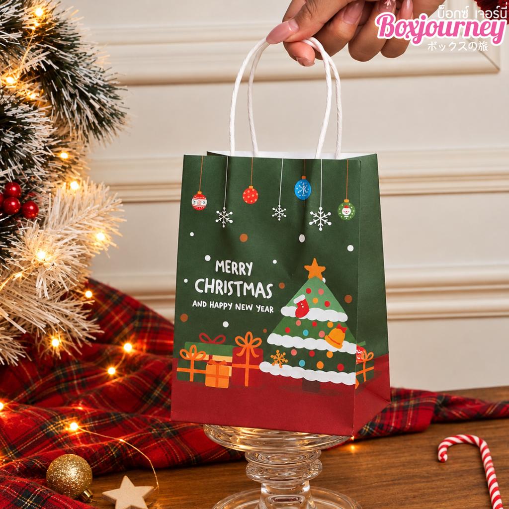 ถุงกระดาษหูเกลียว ลาย Merry Wreath 13x8x18 ซม.