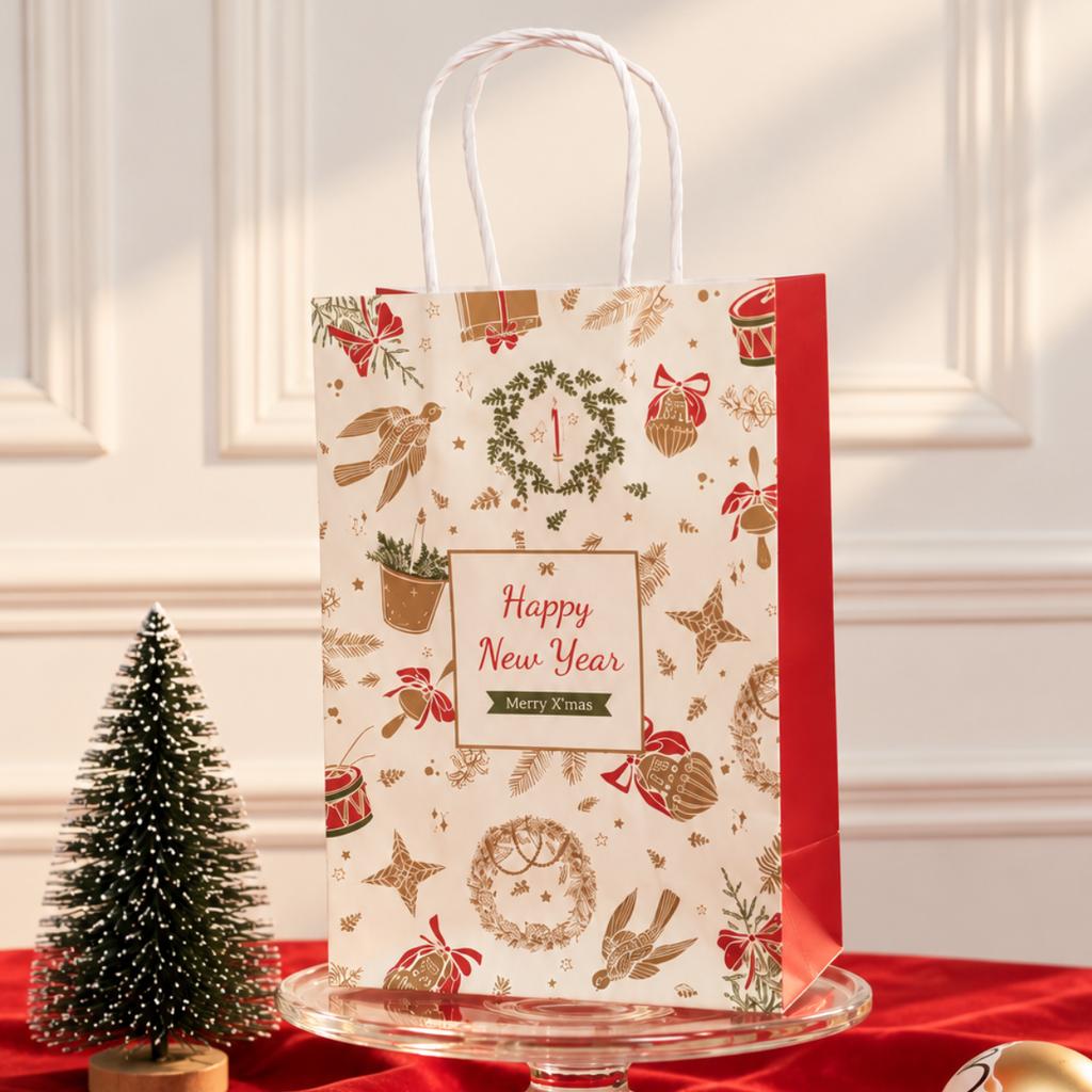 ถุงกระดาษหูเกลียว พิมพ์ลาย ลาย Bring  joy 15x8x21 cm