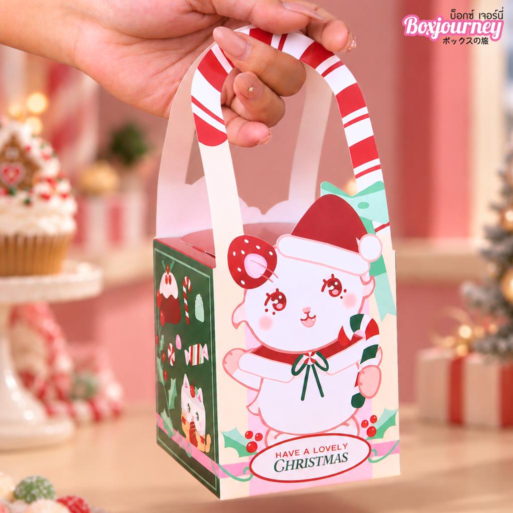 กล่องคุกกี้หูหิ้ว ลาย Nanami & Friends Christmasland 9.5 x 9.5 x 11 cm