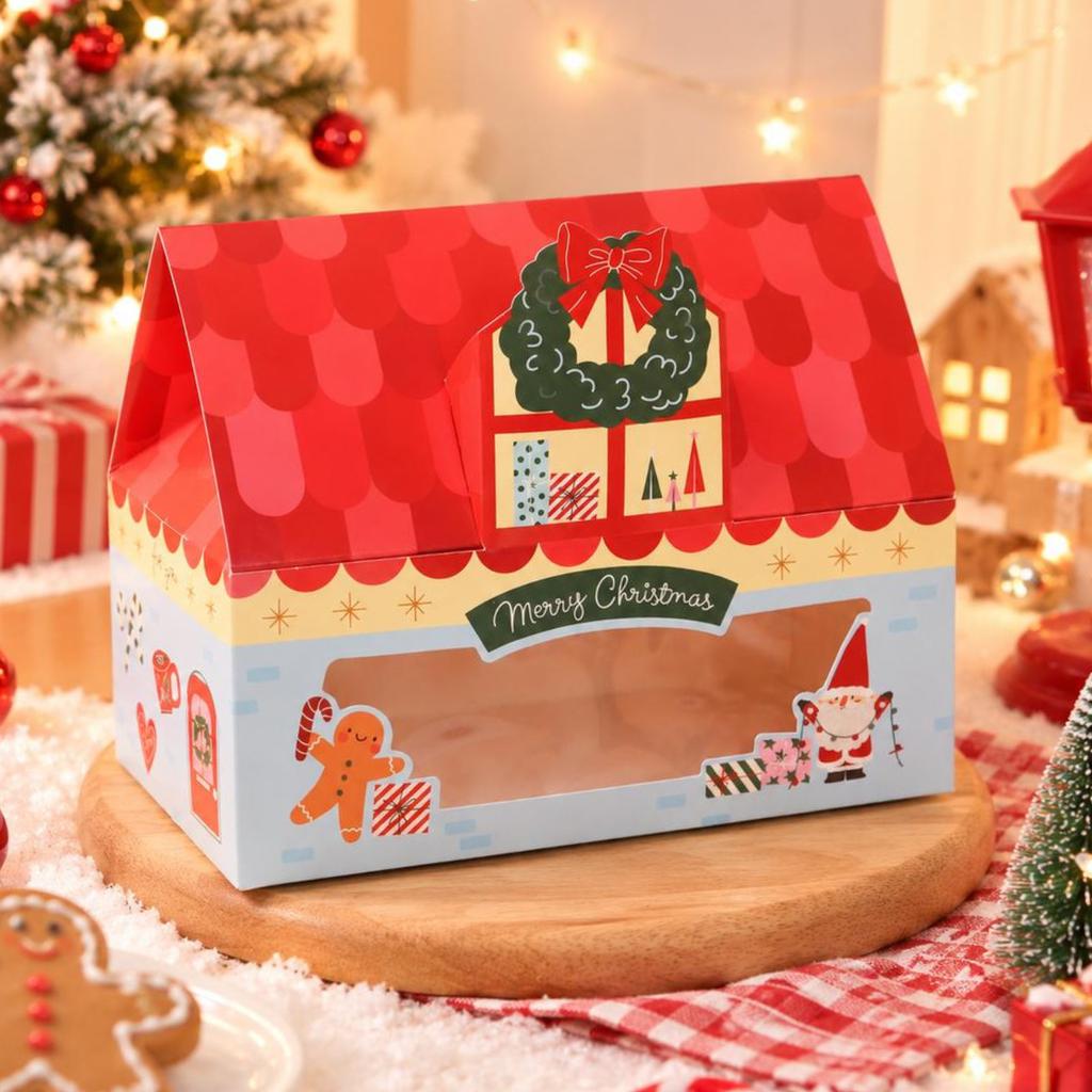 กล่องคุกกี้ทรงบ้าน ลาย Ginger's Holiday 11x19.5x8 cm