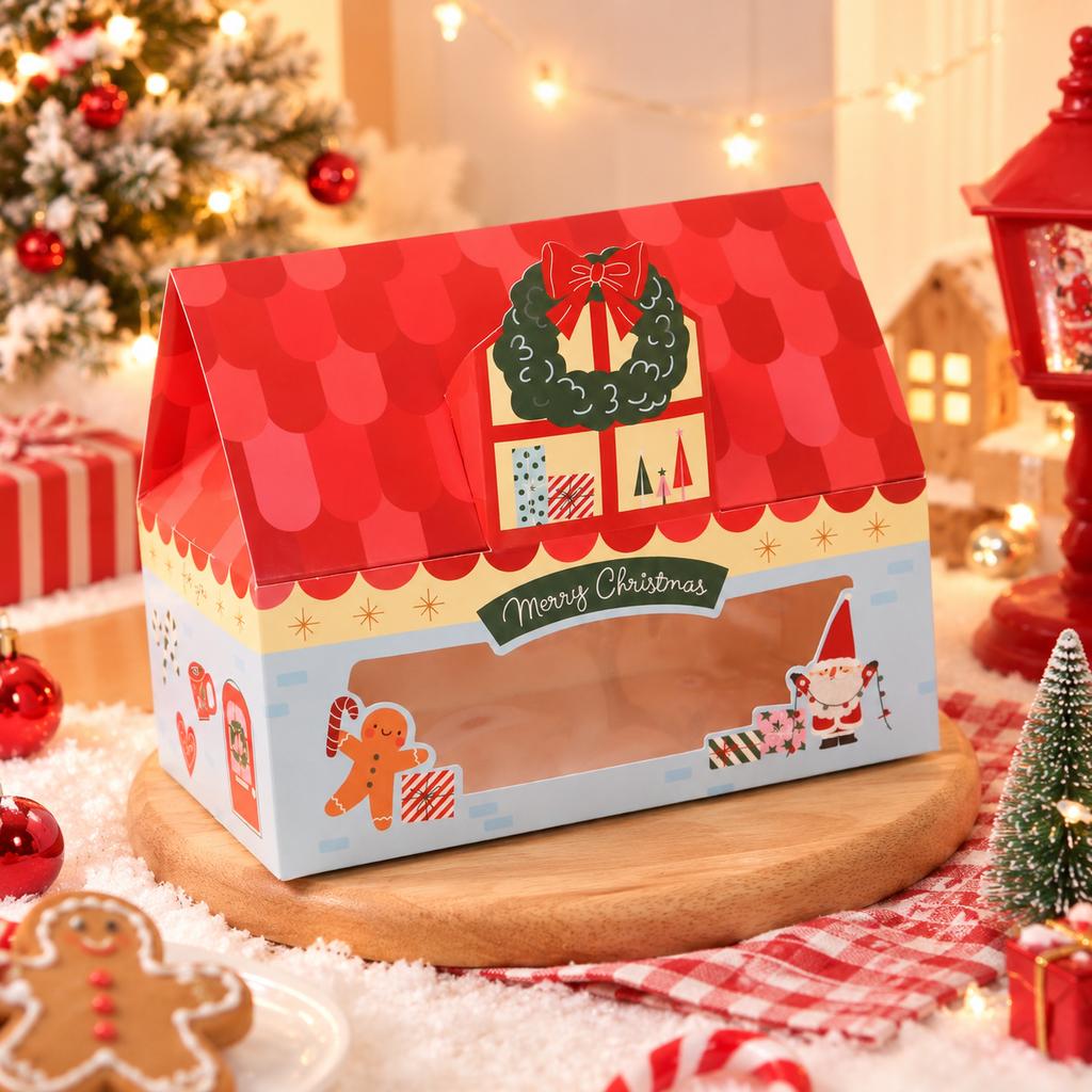 กล่องคุกกี้ทรงบ้าน ลาย Ginger's Holiday 11x19.5x8 cm