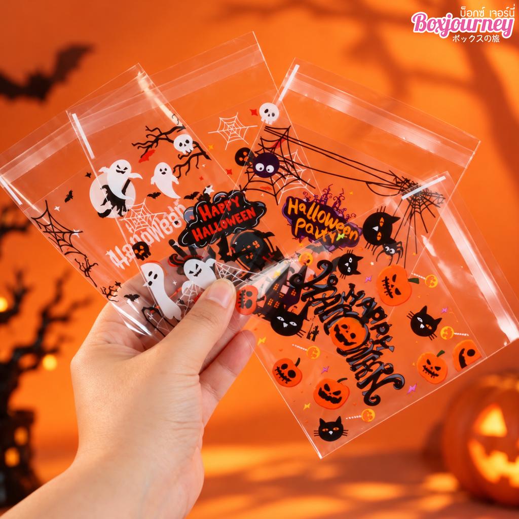 Self-Adhesive Cookie Bag, Halloween Assorted 02, 10 x 10 cm.