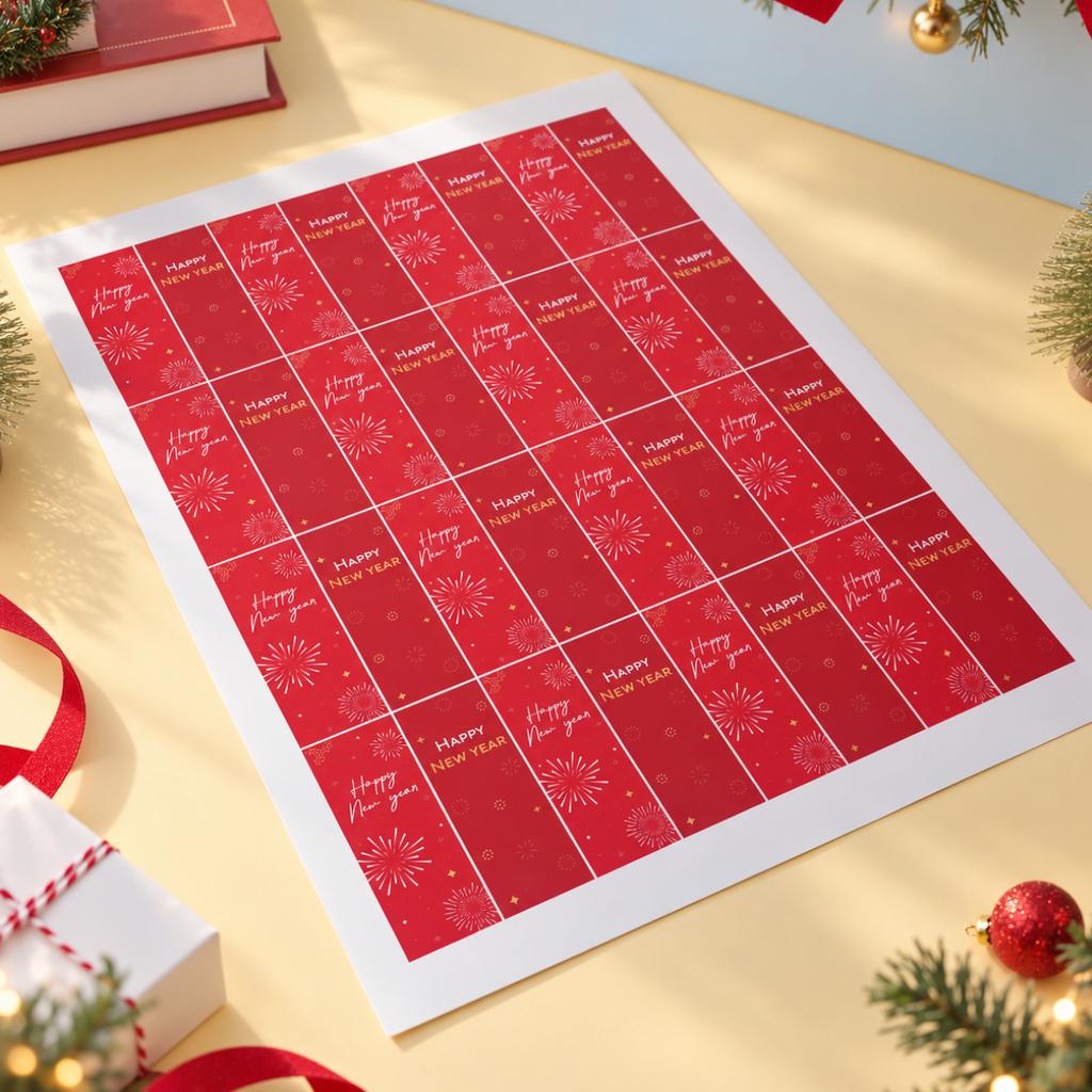 สติกเกอร์สายคาด ลาย New Year 3.5x10 ซม. (32 ดวง)
