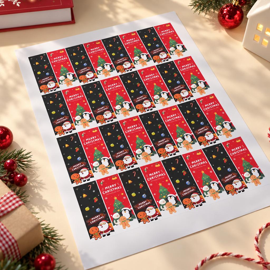 สติกเกอร์สายคาด ลาย Merry X'mas 02 3.5x10 ซม. (32 ดวง)